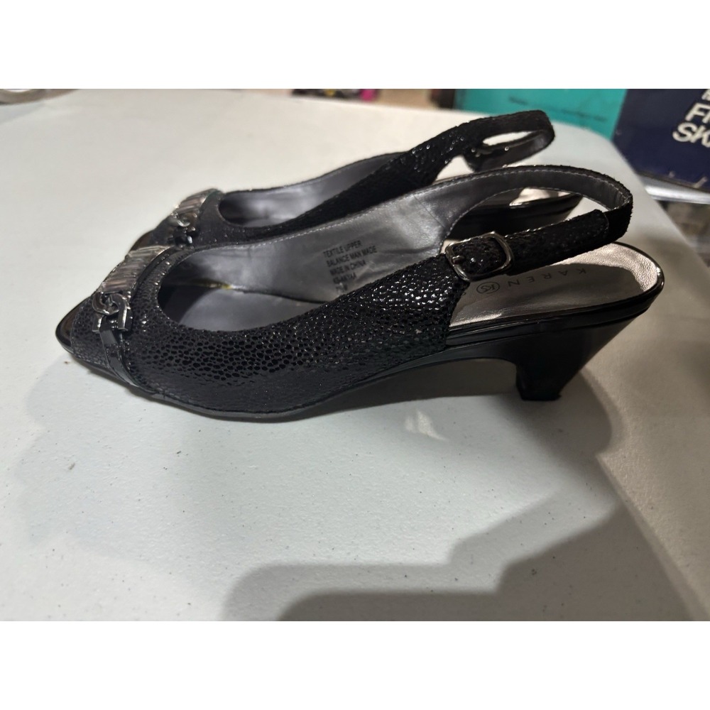 KAREN SCOTT BLACK ANYAA OPEN TOE LOW HEEL SLINGBACKS RHINESTONE ACCENT 7.5‎
